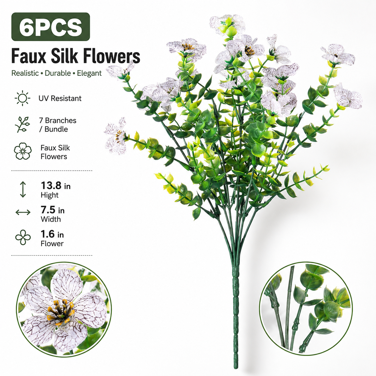 🌸 6PCS Faux Silk Flowers 🌿 Instantly Upgrade Your Space | UV Resistant Home Decor ✨