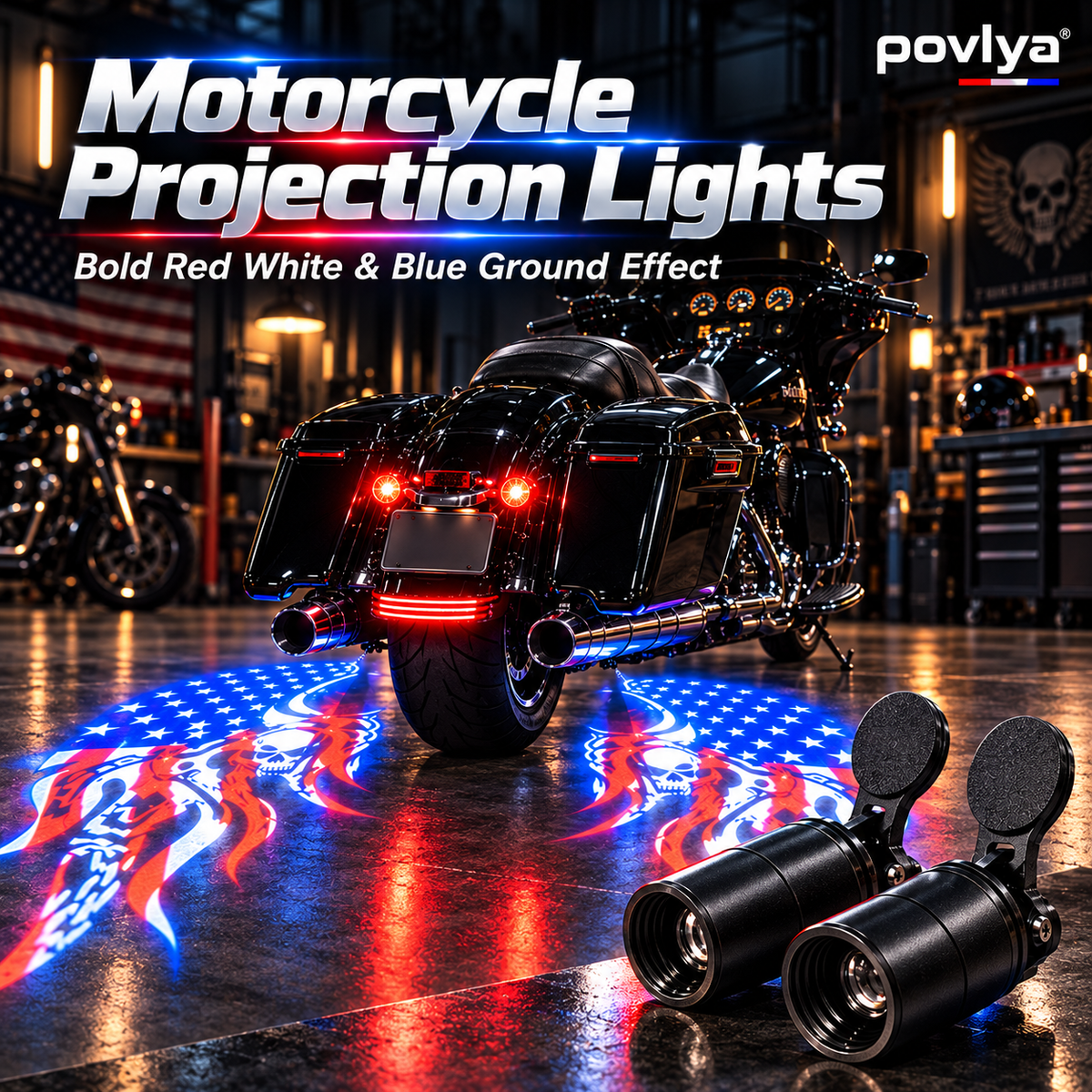🔥 American Flag Motorcycle Wing Lights 🏍️ Bold USA Custom Projection