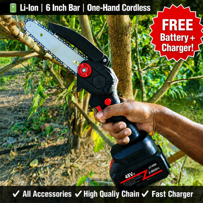 🔥Cordless Mini Chainsaw – Fast One-Hand Cutting for Yard & Garden