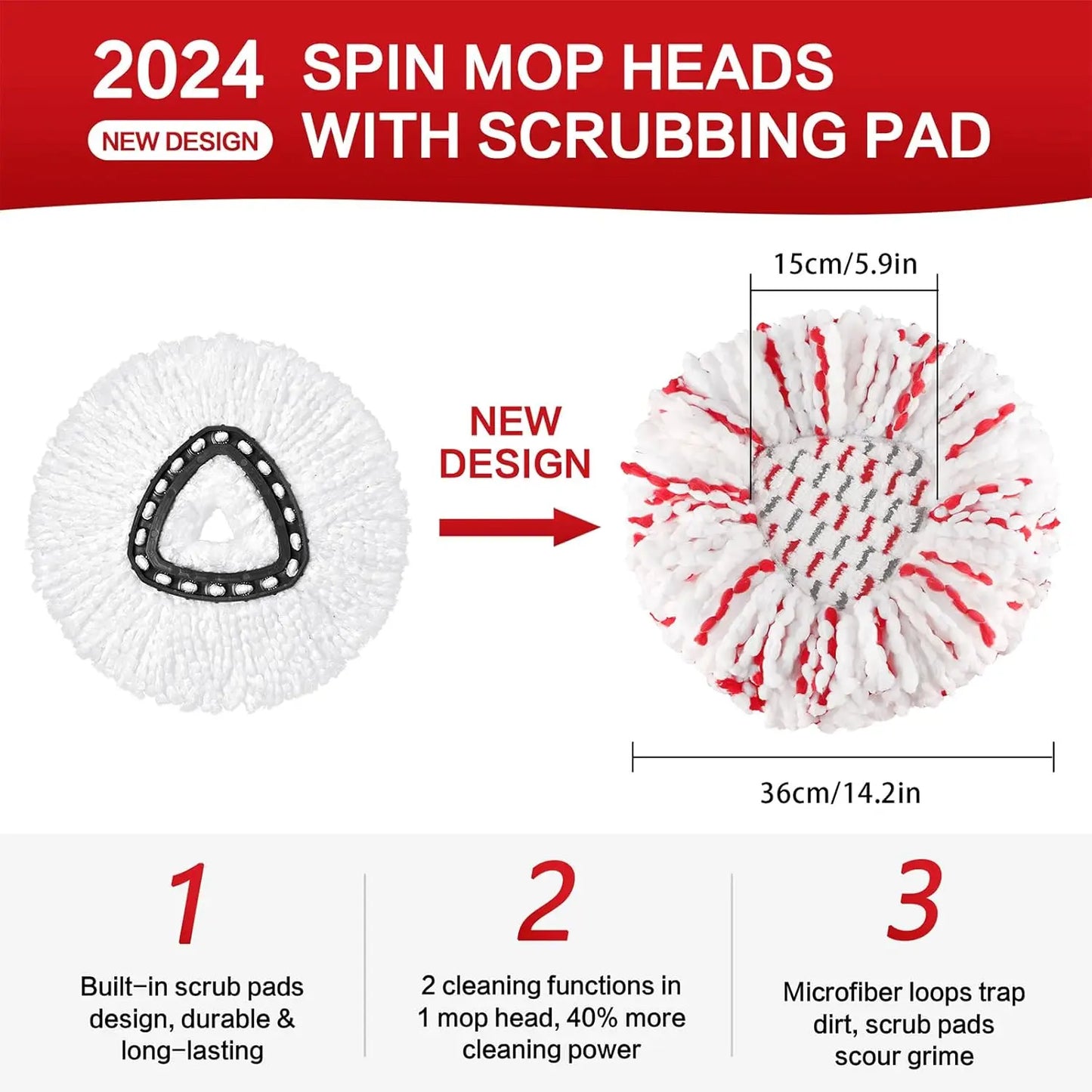 ✨ 3-Pack Spin Mop Head Replacements with Scrub Pads – Washable Microfiber Refills for Deep Cleaning