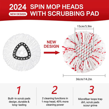 ✨ 3-Pack Spin Mop Head Replacements with Scrub Pads – Washable Microfiber Refills for Deep Cleaning