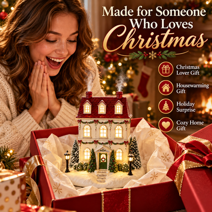 🎄 Lighted Christmas House Diffuser – Cozy Holiday Cottage with Gentle Mist ✨