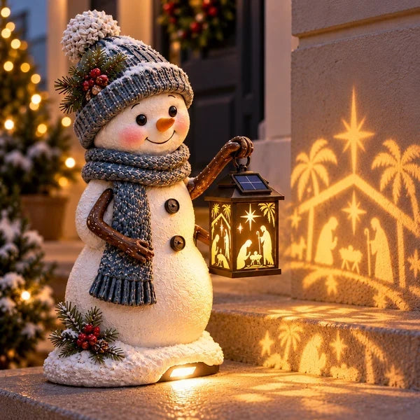 ⛄✨ Solar Snowman Nativity Lantern – Lighted Christmas Porch Decor