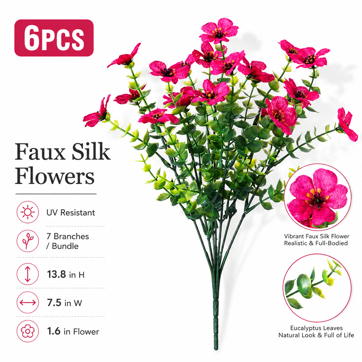 🌸 6PCS Faux Silk Flowers 🌿 Instantly Upgrade Your Space | UV Resistant Home Decor ✨
