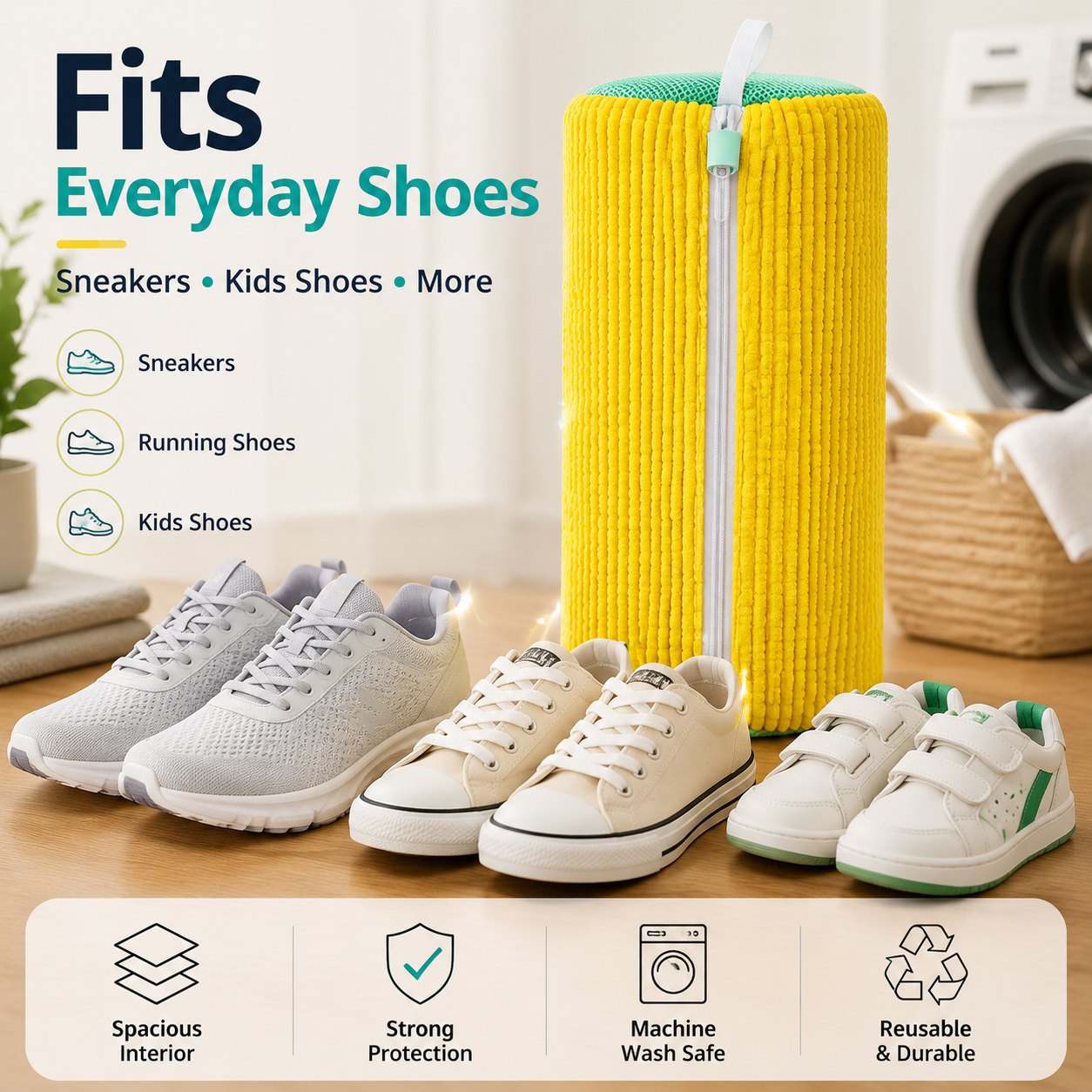 👟 Shoe Washing Bag – Reusable Sneaker Laundry Bag With Soft Cleaning Fibers