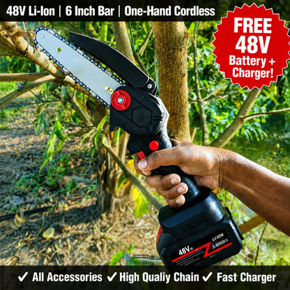 🔥Cordless Mini Chainsaw – Fast One-Hand Cutting for Yard & Garden