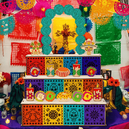 🔥Last Day 49% OFF - 🌼 Día de los Muertos 3-Tier Wooden Remembrance Altar Display Set 💀