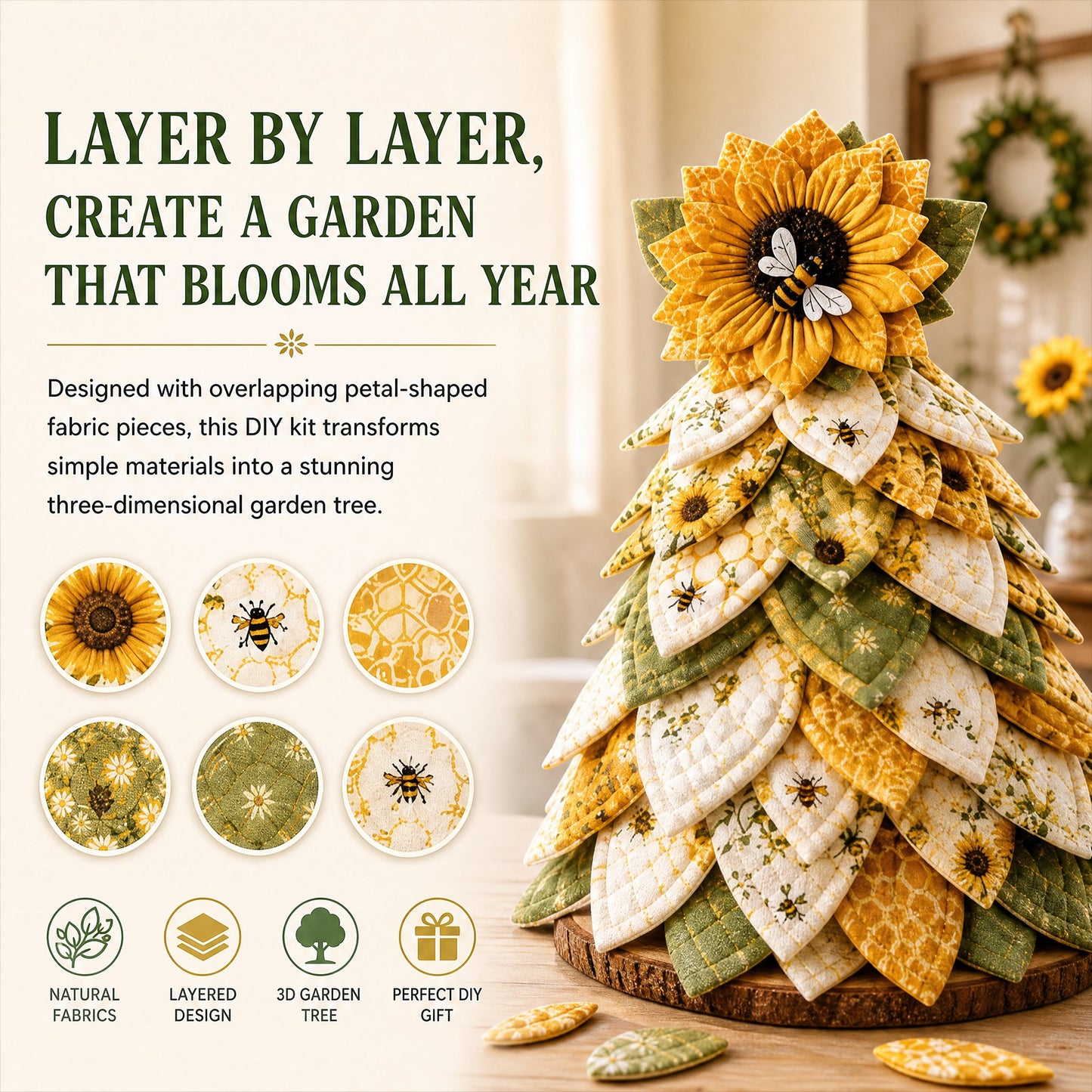 🌻Sunflower Bee Garden Tree DIY Kit - Handmade Fabric Tabletop Tree Decor