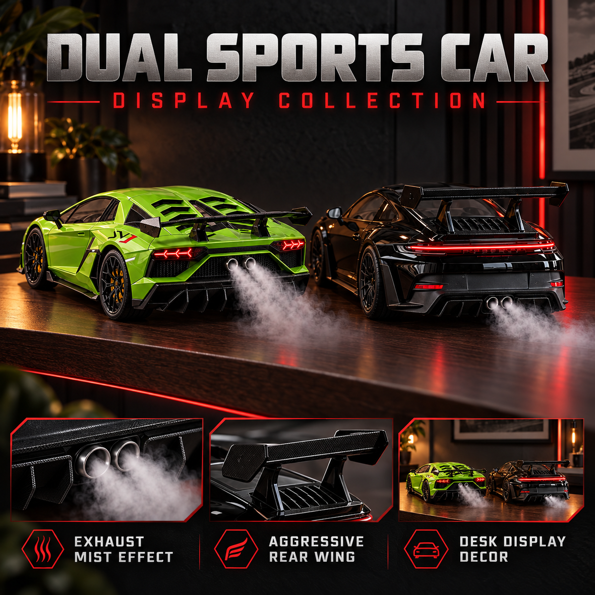 🔥50% OFF🔥🏎️ Track-Inspired Sports Car Display Model – Exhaust Mist Effect Collector Decor!!!