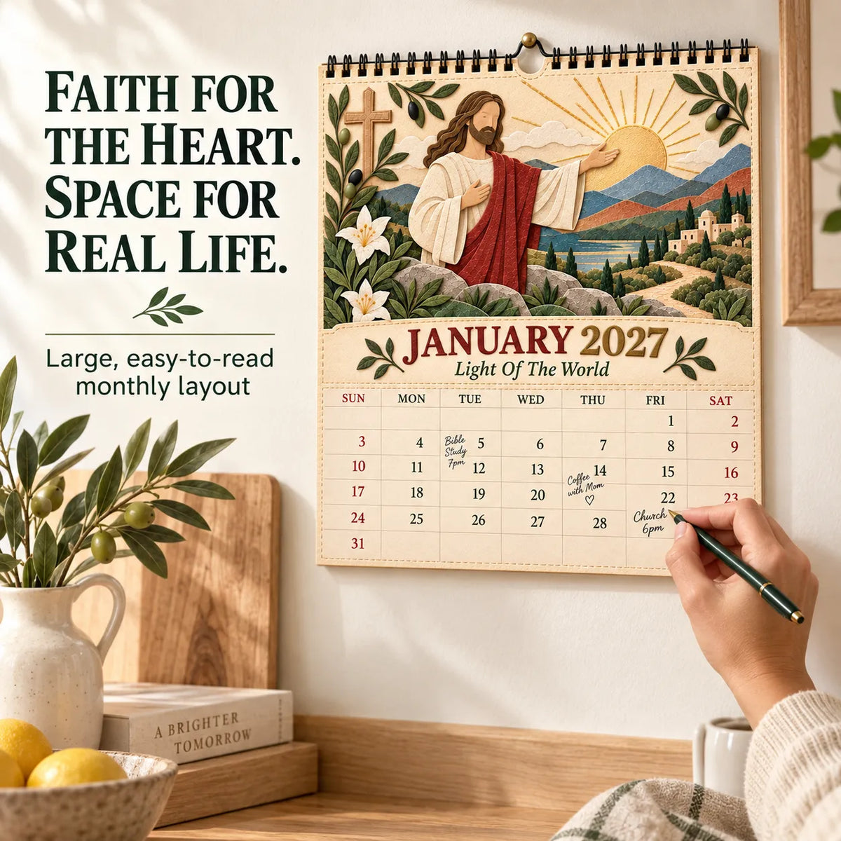 ✝️ 2027 A Year With Jesus Wall Calendar – 12-Month Gospel Art & Scripture Planning 🕊️
