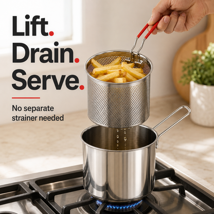 🍟 Personal Mini Deep Fryer Set – Compact 304 Stainless Steel Frying Pot