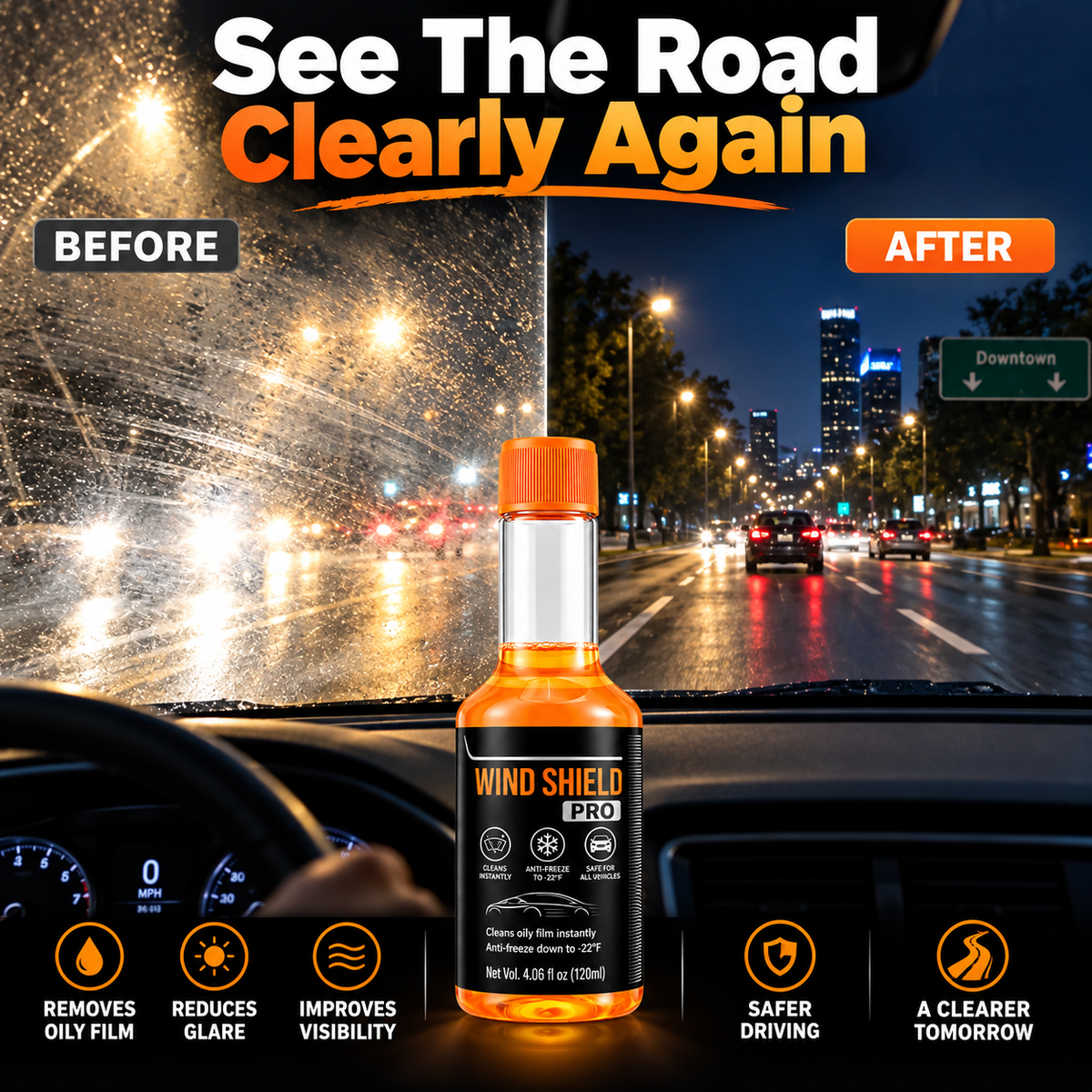 🚗 Auto Windshield Oil Film Cleaner - Anti-Glare Glass Fluid Concentrate ⚡