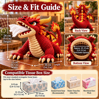 🐉 Fantasy Crochet Tissue Box Cover DIY Kit - Dragon & Lava Turtle 🧶