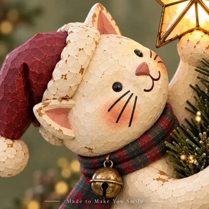 🎄 Lighted Christmas Cat Tree Topper – Climbing Kitty with Glowing Star