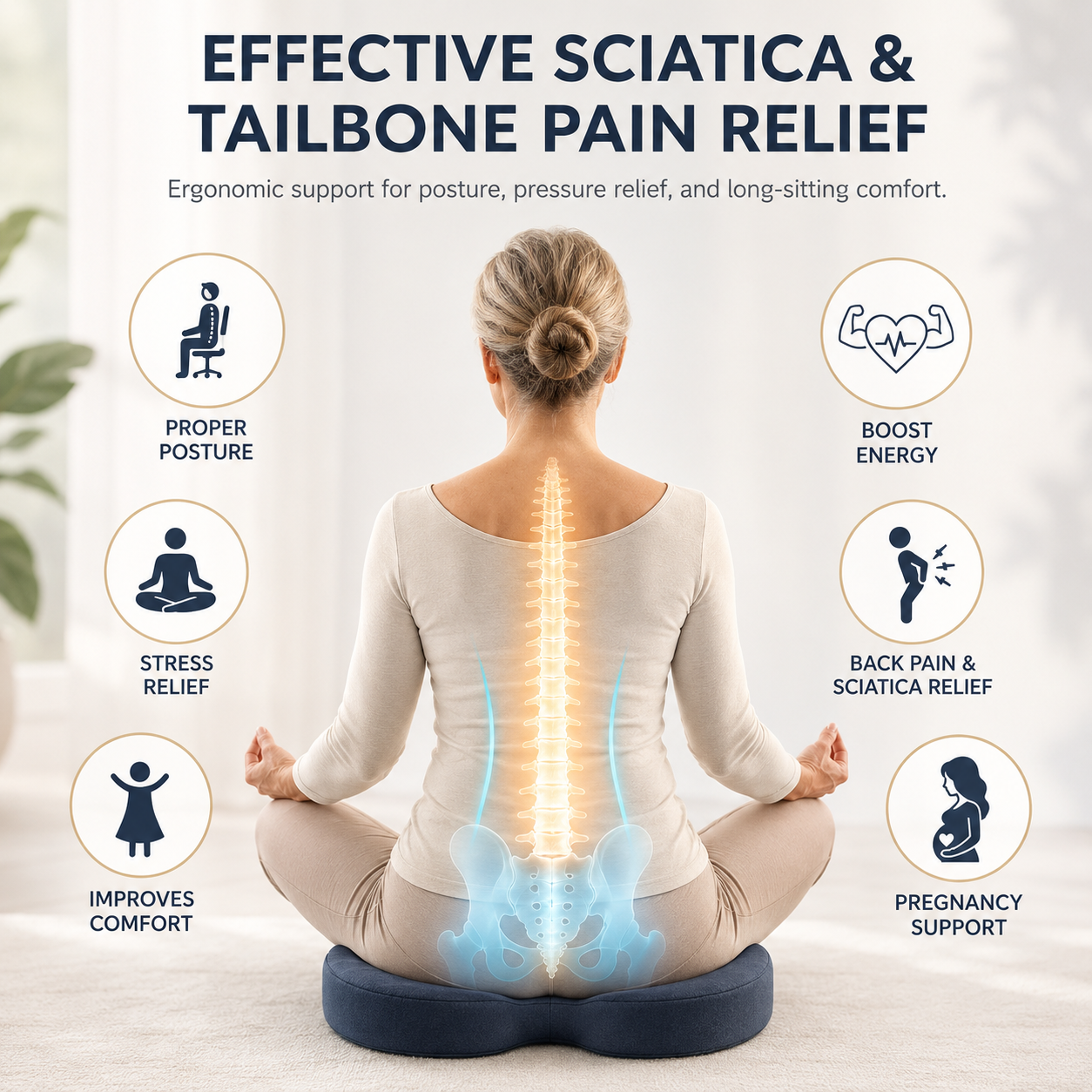 🧘 5-Zone Ergonomic Sciatica & Tailbone Relief Cushion 🚗