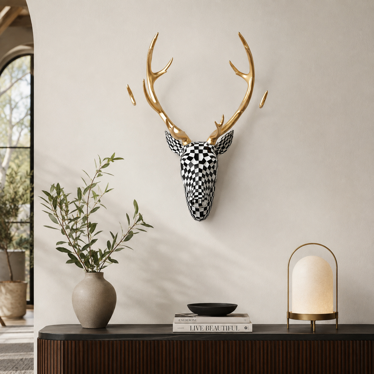 🦌 Modern Mosaic Deer Head Wall Sculpture – 3D Geometric Wall Art Accent  ✨