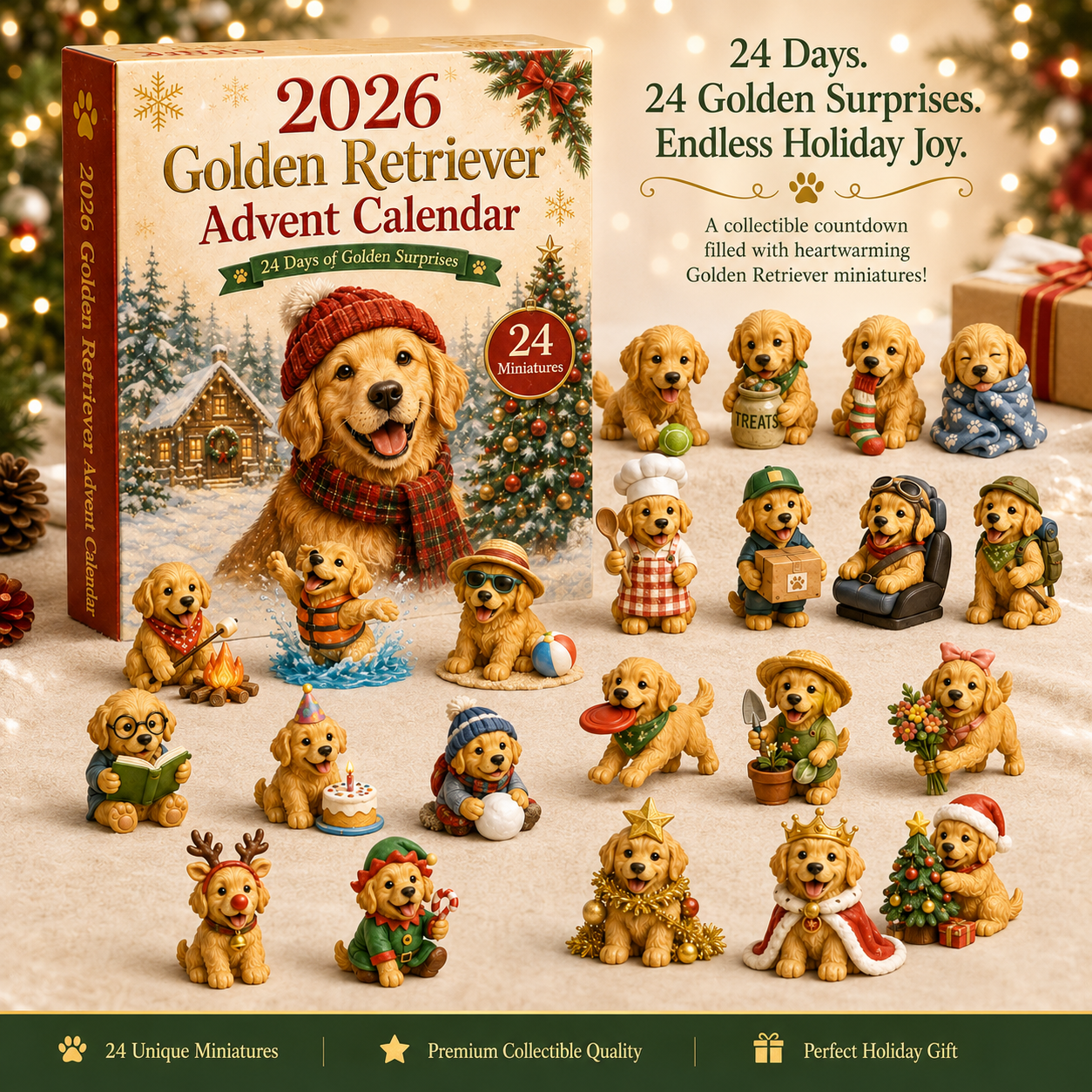 🐾 2026 Golden Retriever Advent Calendar – 24 Days of Relatable Pup Miniatures 🎄