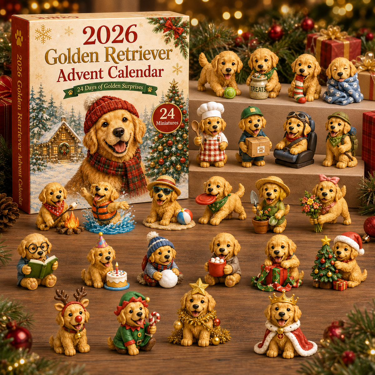 🐾 2026 Golden Retriever Advent Calendar – 24 Days of Relatable Pup Miniatures 🎄