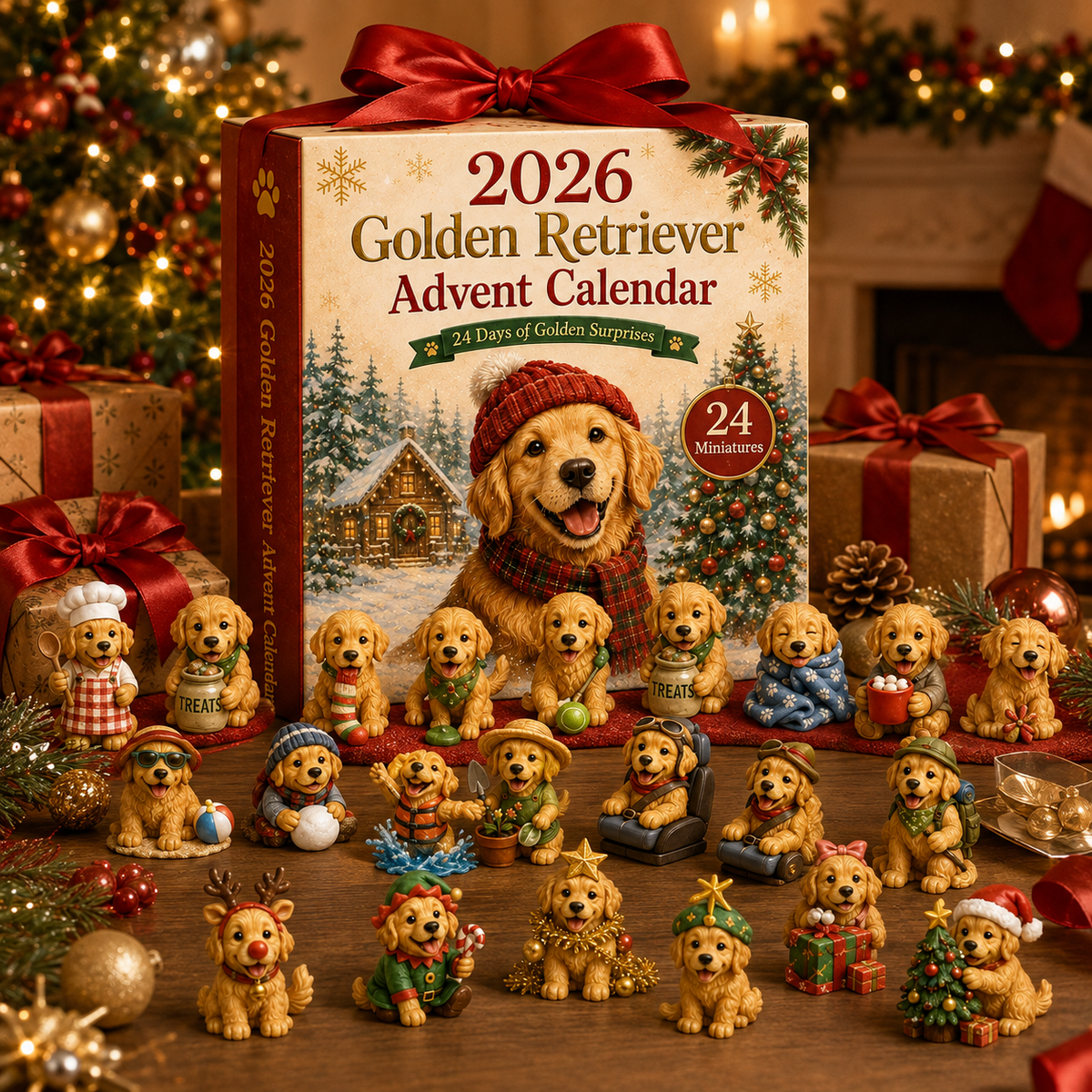 🐾 2026 Golden Retriever Advent Calendar – 24 Days of Relatable Pup Miniatures 🎄