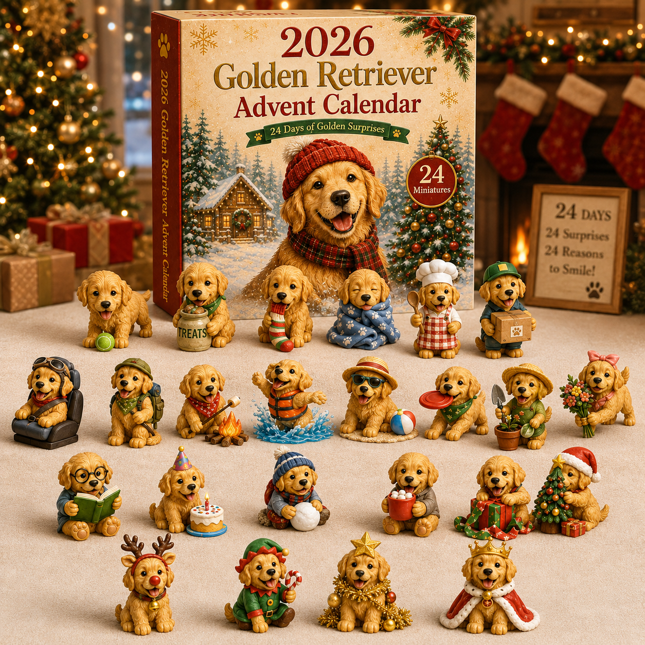 🐾 2026 Golden Retriever Advent Calendar – 24 Days of Relatable Pup Miniatures 🎄