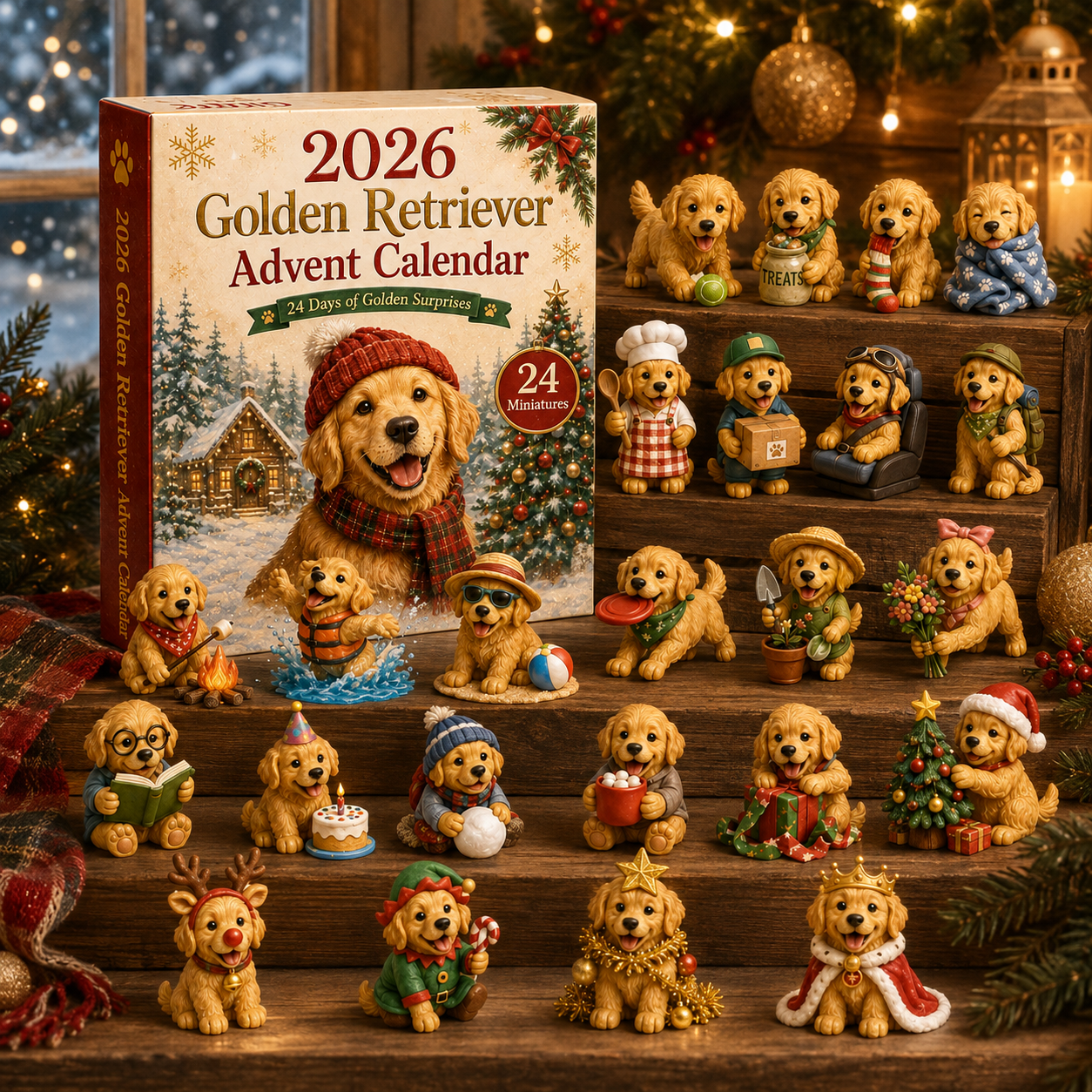 🐾 2026 Golden Retriever Advent Calendar – 24 Days of Relatable Pup Miniatures 🎄
