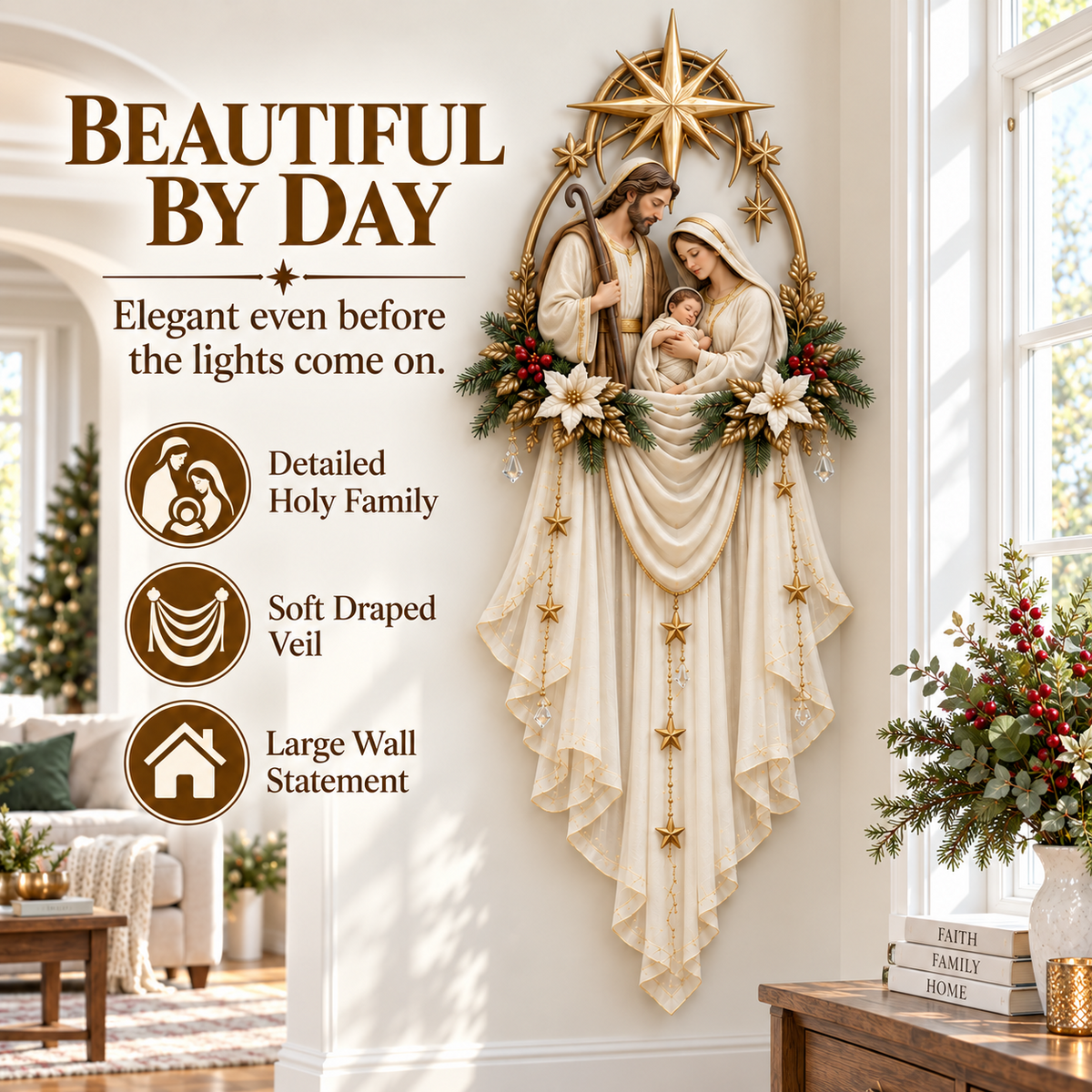 ✨✝️ Last Day 45% OFF✨Holy Family Star Veil Cascade™ – Lighted Nativity Christmas Wall Decor