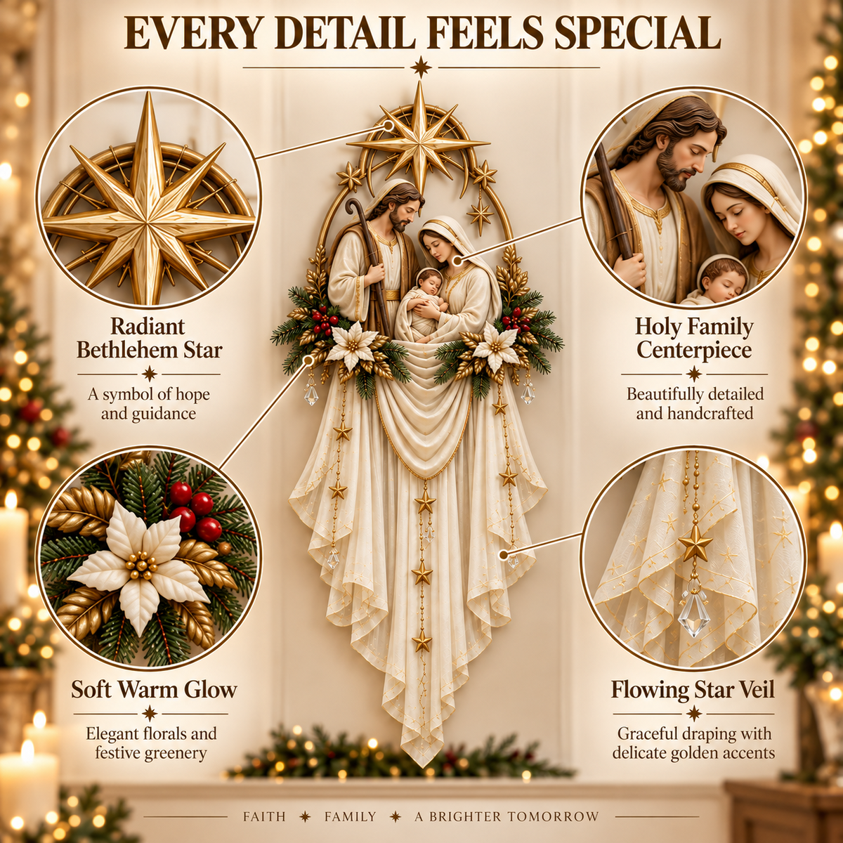 ✨✝️ Last Day 45% OFF✨Holy Family Star Veil Cascade™ – Lighted Nativity Christmas Wall Decor
