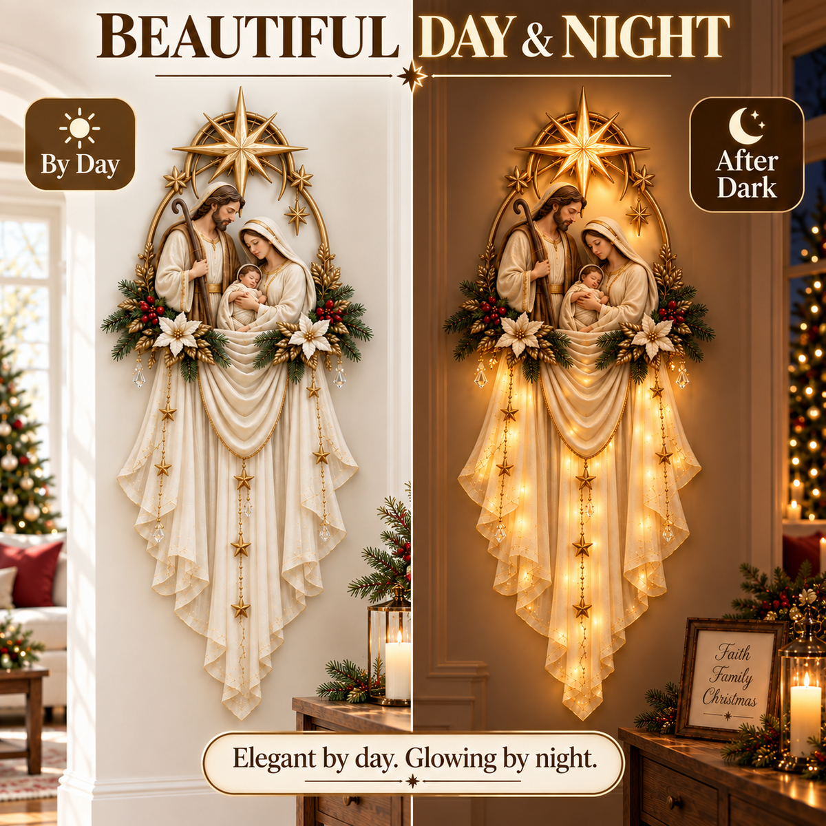 ✨✝️ Last Day 45% OFF✨Holy Family Star Veil Cascade™ – Lighted Nativity Christmas Wall Decor