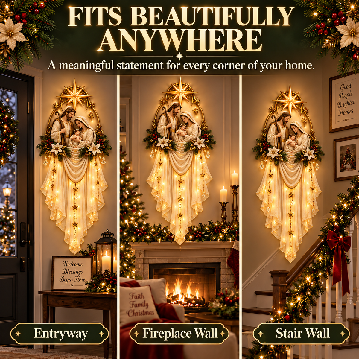 ✨✝️ Last Day 45% OFF✨Holy Family Star Veil Cascade™ – Lighted Nativity Christmas Wall Decor