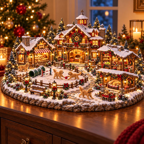 🎁🐕Christmas Golden Retriever Village – Lighted Dog Lover’s Holiday Scene🐶