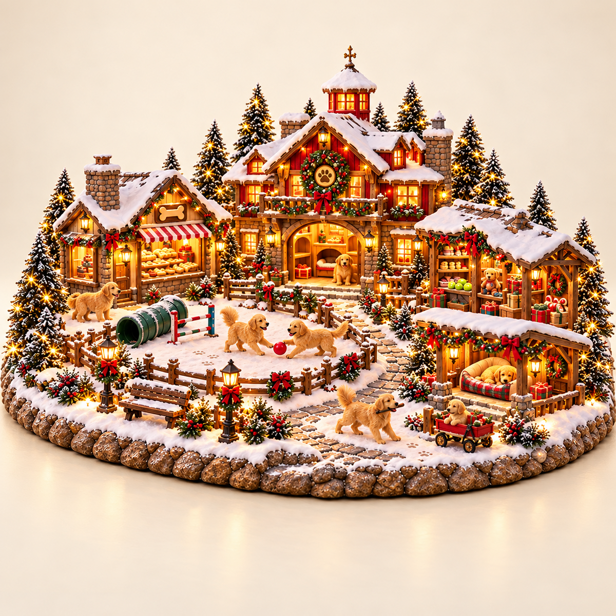 🎁🐕Christmas Golden Retriever Village – Lighted Dog Lover’s Holiday Scene🐶