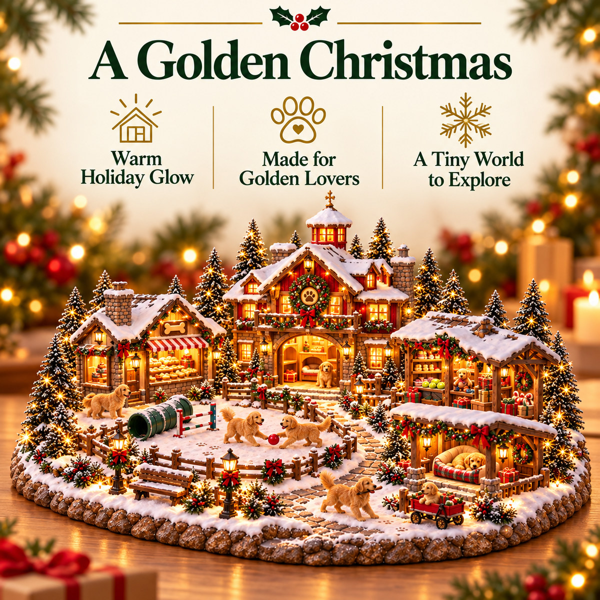 🎁🐕Christmas Golden Retriever Village – Lighted Dog Lover’s Holiday Scene🐶