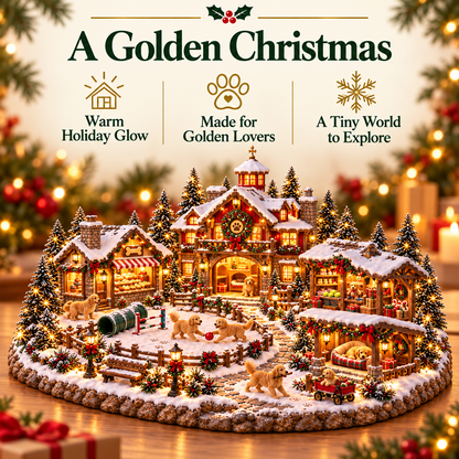 🎁🐕Christmas Golden Retriever Village – Lighted Dog Lover’s Holiday Scene🐶