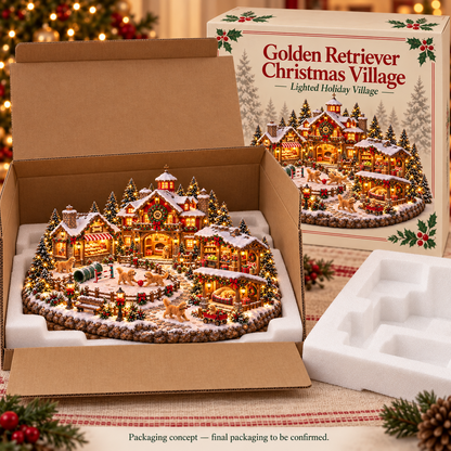 🎁🐕Christmas Golden Retriever Village – Lighted Dog Lover’s Holiday Scene🐶