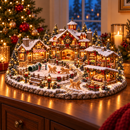 🎁🐕Christmas Golden Retriever Village – Lighted Dog Lover’s Holiday Scene🐶