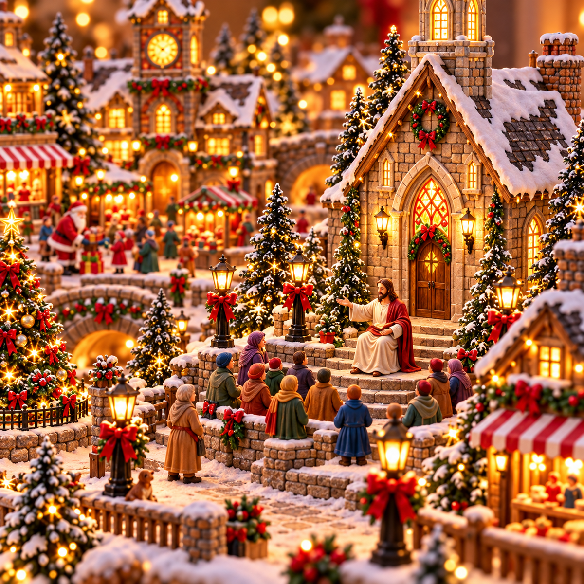 Christmas Village Lighting Night ✨🎄 – Lighted Holiday Scene with Jesus & Santa Claus ✝️🎅