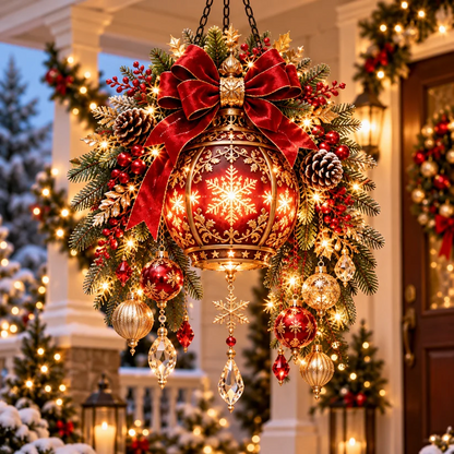 🎄 Pre-Lit Christmas Hanging Lantern – Cardinal & Evergreen Porch Decor, 3 Styles