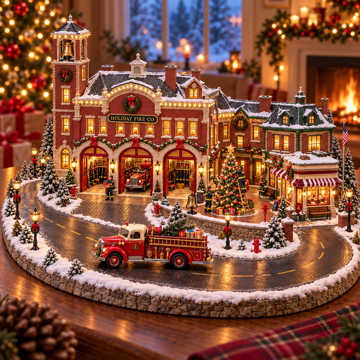 🚒🎄Christmas Fire Rescue Village✨  – Lighted Holiday Scene Featuring Festive Firefighters 🚒✨