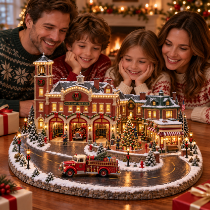 🚒🎄Christmas Fire Rescue Village✨  – Lighted Holiday Scene Featuring Festive Firefighters 🚒✨