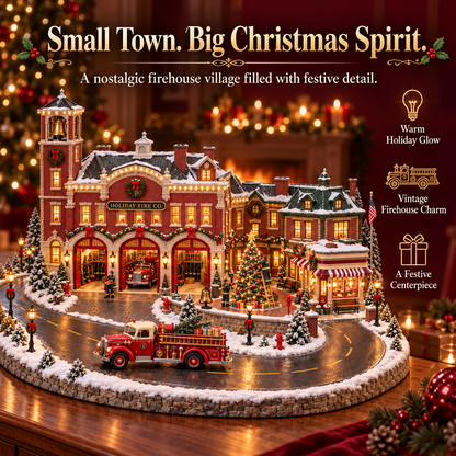 🚒🎄Christmas Fire Rescue Village✨  – Lighted Holiday Scene Featuring Festive Firefighters 🚒✨