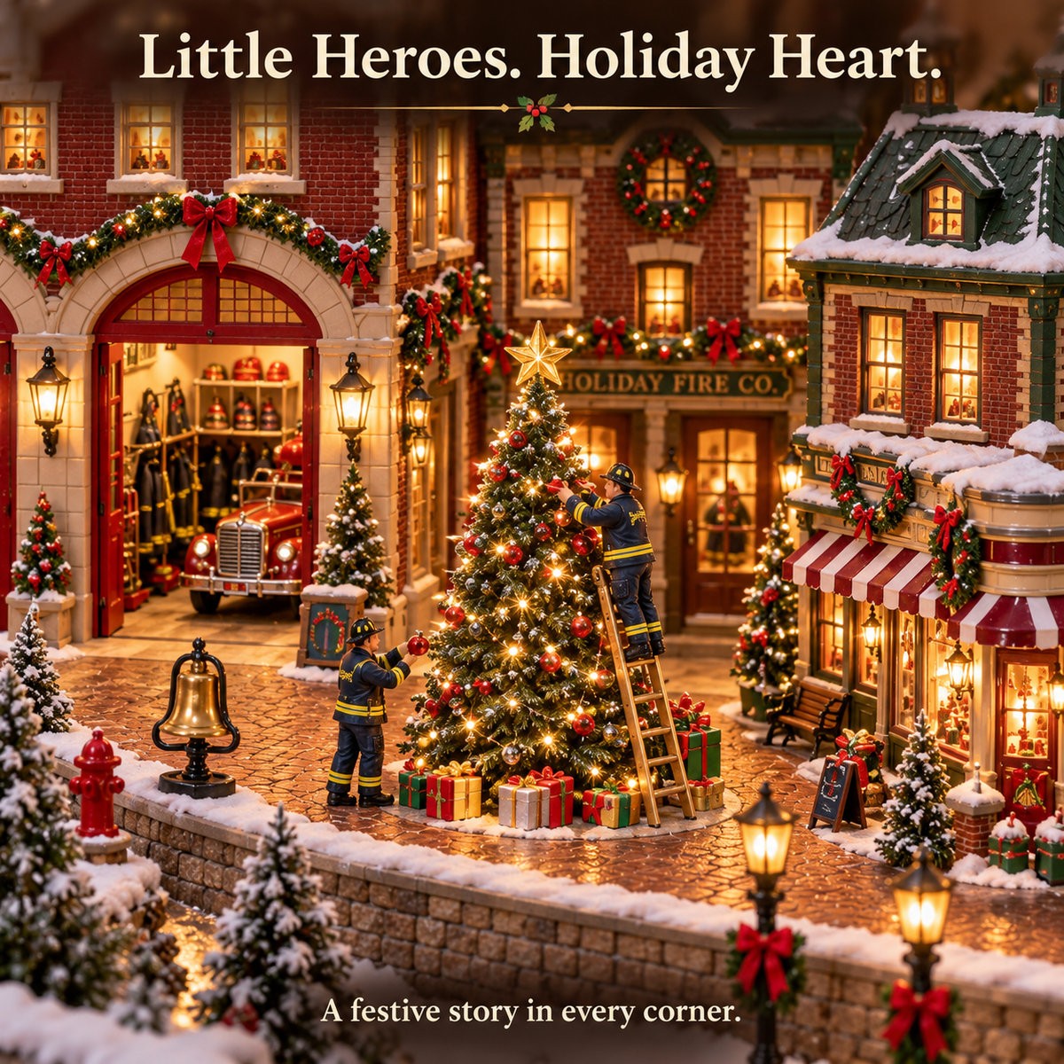 🚒🎄Christmas Fire Rescue Village✨  – Lighted Holiday Scene Featuring Festive Firefighters 🚒✨