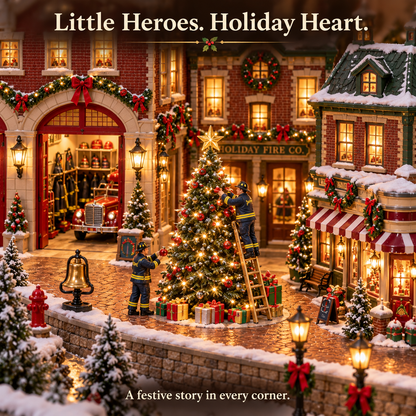 🚒🎄Christmas Fire Rescue Village✨  – Lighted Holiday Scene Featuring Festive Firefighters 🚒✨