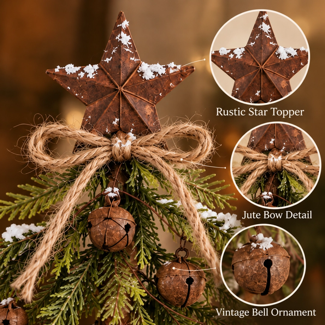🎄✨ Snow-Kissed Bell & Star Christmas Tree – Charming Holiday Décor