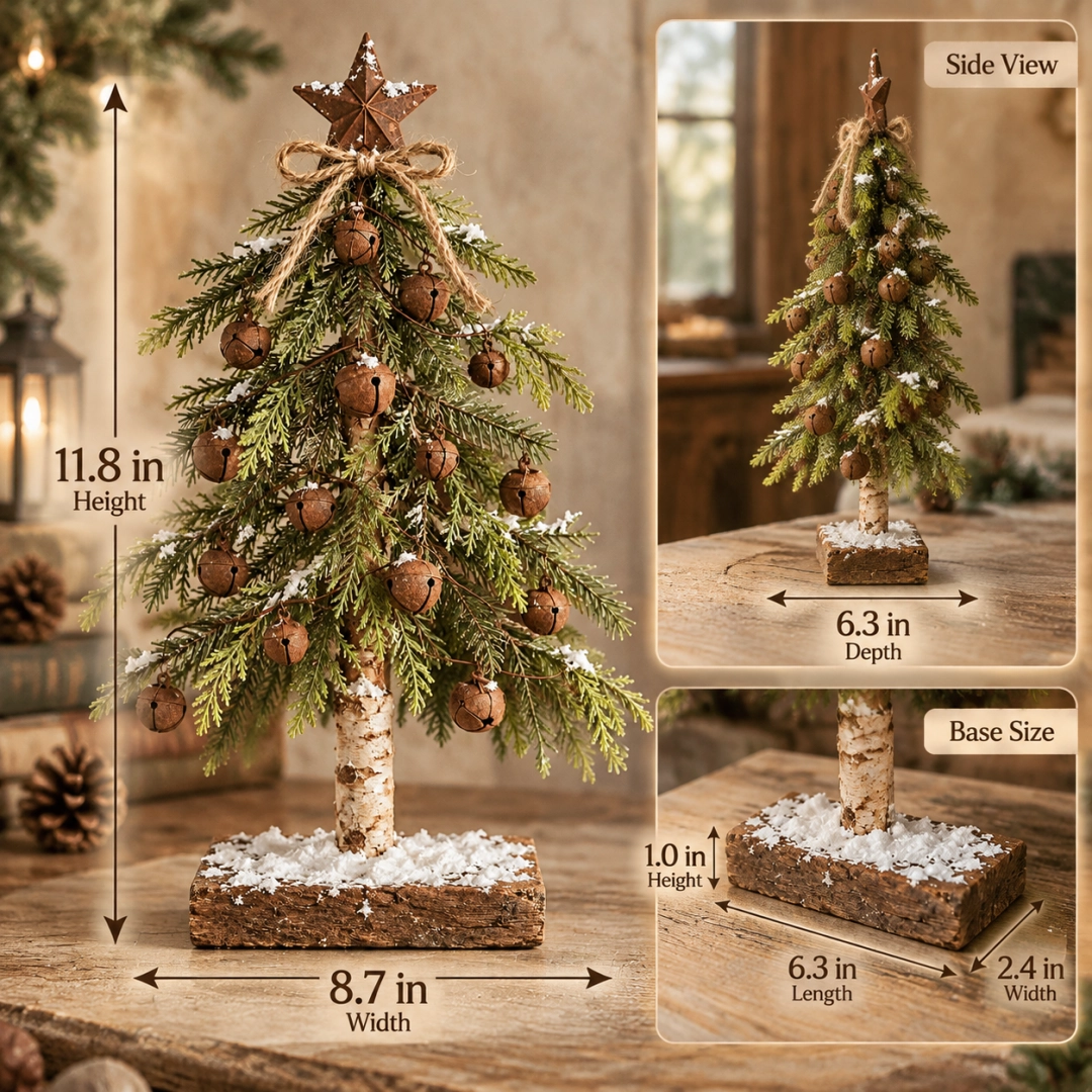 🎄✨ Snow-Kissed Bell & Star Christmas Tree – Charming Holiday Décor