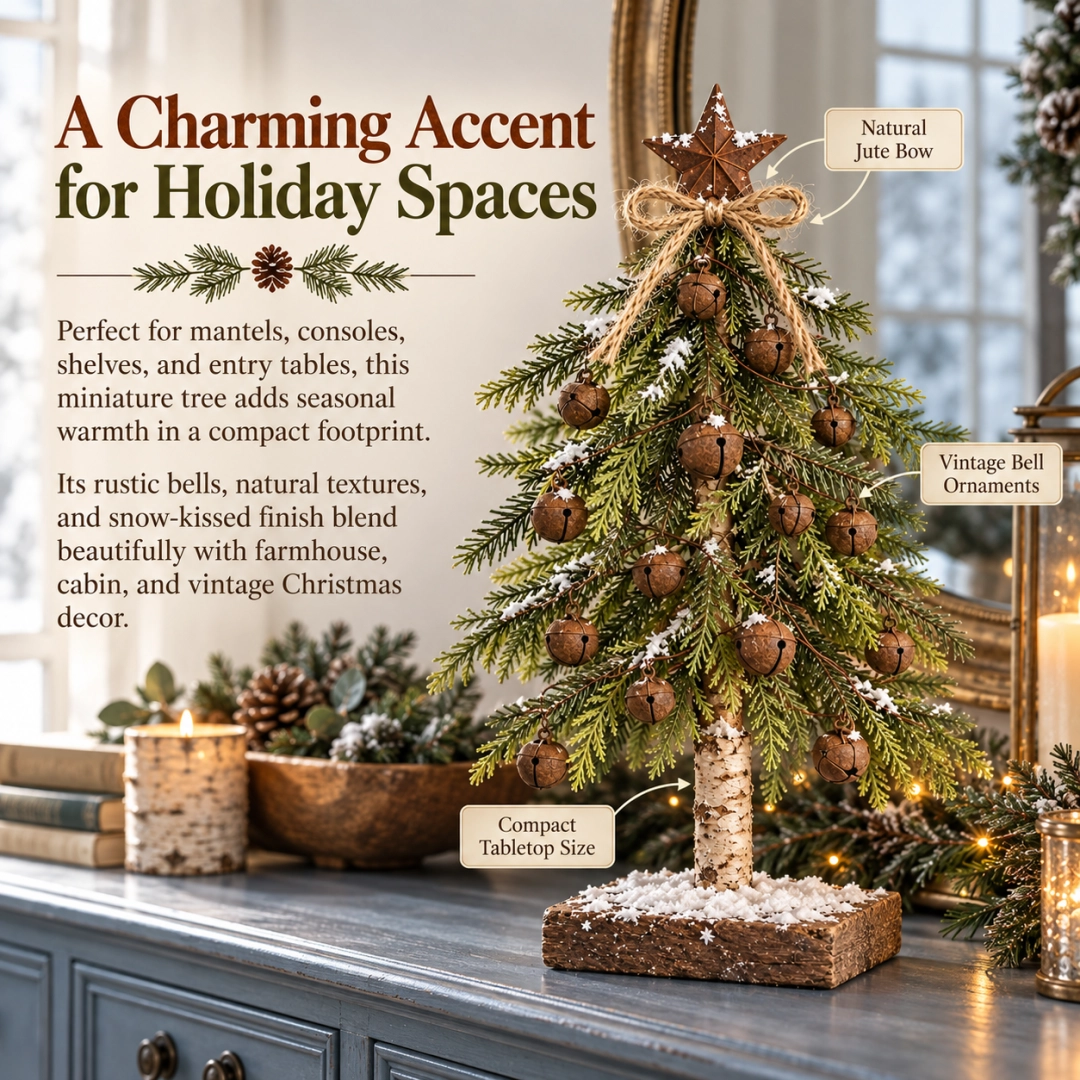 🎄✨ Snow-Kissed Bell & Star Christmas Tree – Charming Holiday Décor