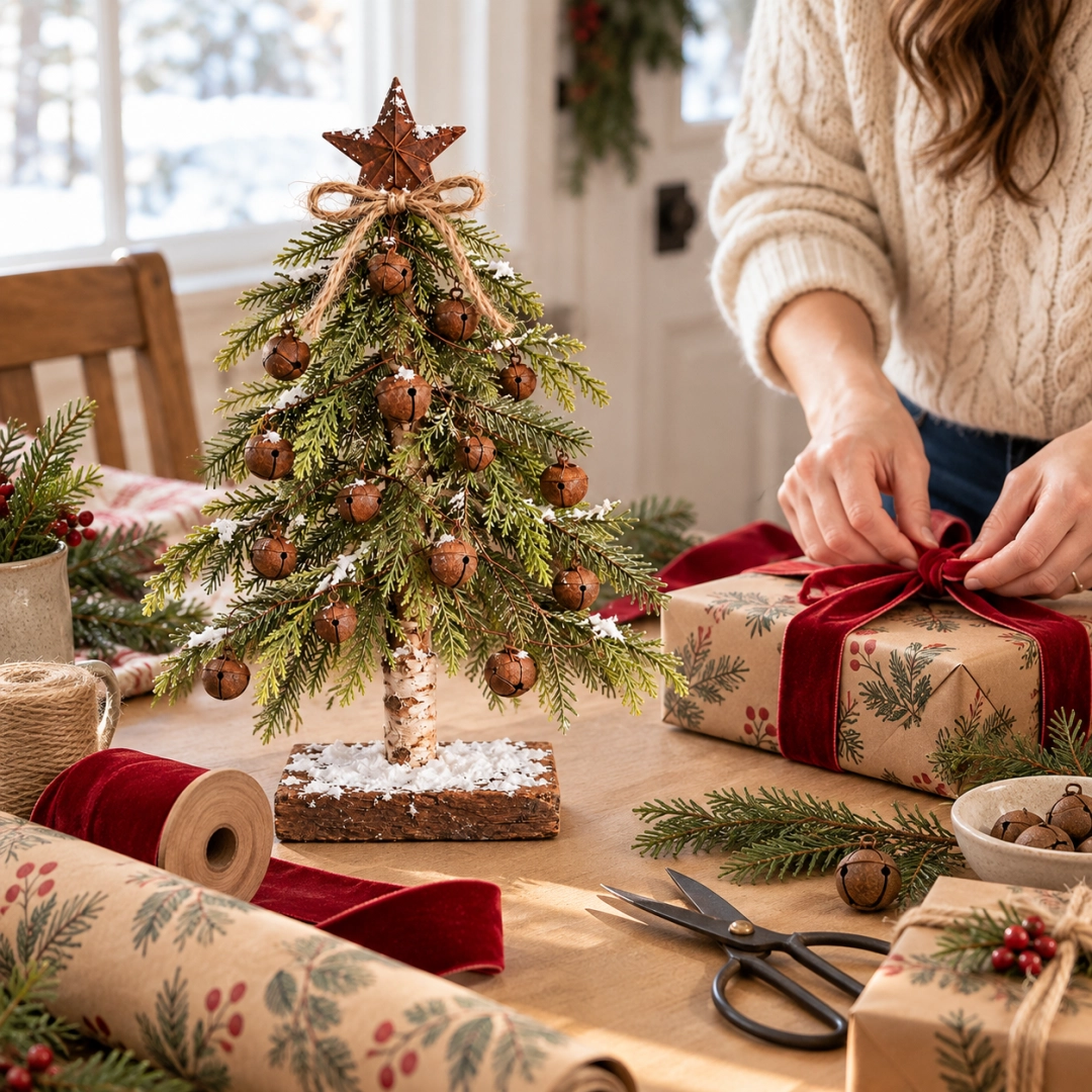 🎄✨ Snow-Kissed Bell & Star Christmas Tree – Charming Holiday Décor