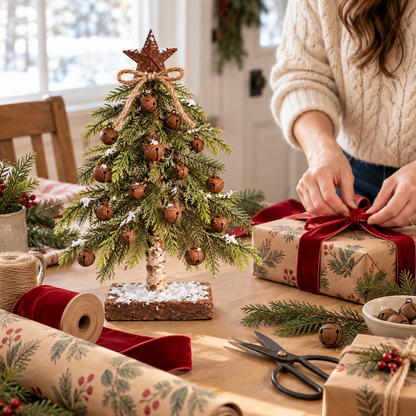 🎄✨ Snow-Kissed Bell & Star Christmas Tree – Charming Holiday Décor