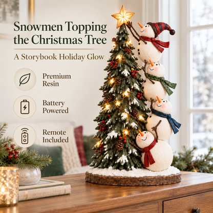 ⛄ Lighted Snowmen Christmas Tree Figurine – 4 Snowmen, Glowing Star & Remote Control