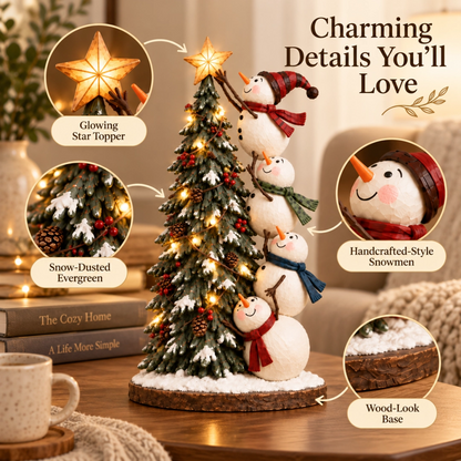 ⛄ Lighted Snowmen Christmas Tree Figurine – 4 Snowmen, Glowing Star & Remote Control