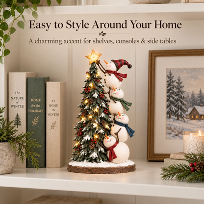 ⛄ Lighted Snowmen Christmas Tree Figurine – 4 Snowmen, Glowing Star & Remote Control